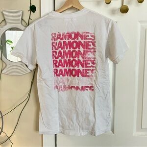 Free People Ramones Graphic Tee in White with Pink Print